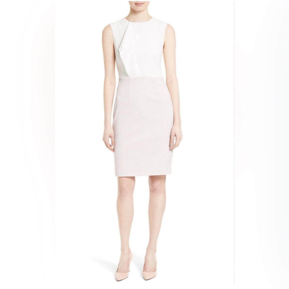 NWT Ted Baker Women's White Pink Frill Texture Pencil Dress - Size 3